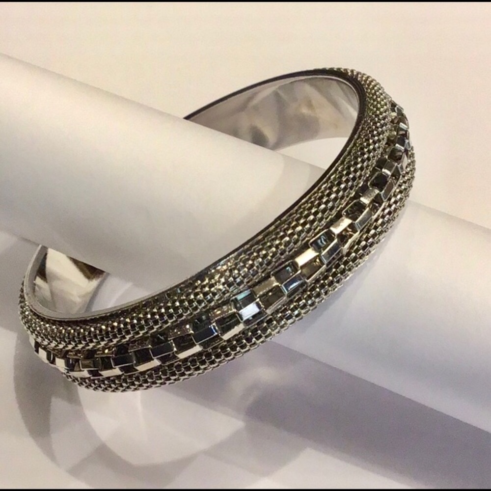 RJ Graziano CN Silver Tone Thick Bangle Bracelet, 7-3/4"